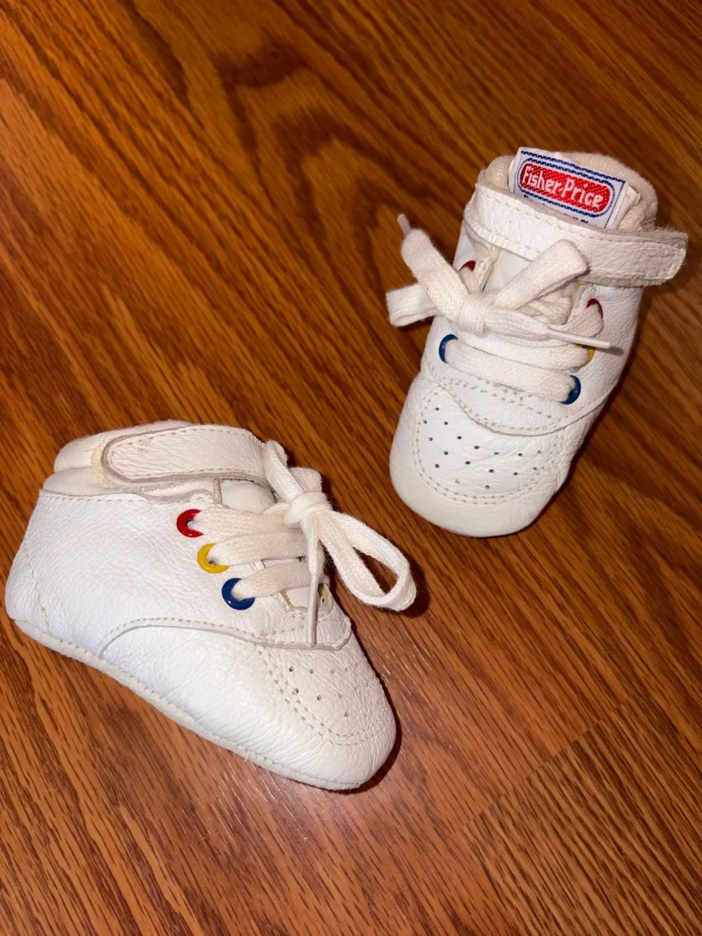 Vintage Fisher-Price White Baby Lace-Up Soft Sole Shoes